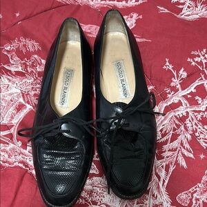 Manolo Blahnik Black Flats with Elegant Bow